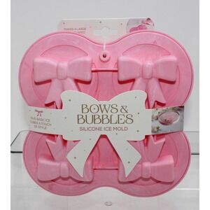 World Market Bows & Bubbles Pink Marble Silicone Ice Mold Bow Shaped Tray NEW
